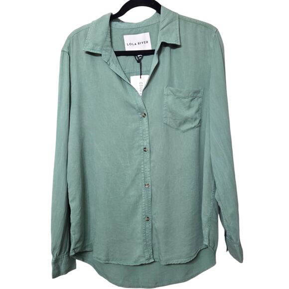Lola River Barry V-Neck Button Front Shirt Blouse NWT LR1027 Chambray Feel sz L - Picture 1 of 9